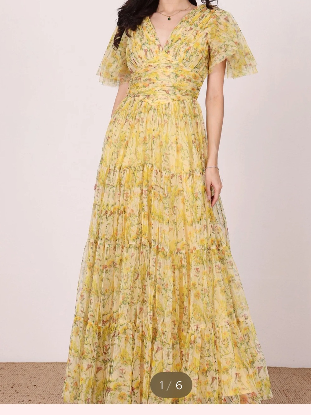 Yellow Floral V-Neck Maxi Dress